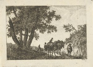 Landschaft mit Packeseln und Reisenden