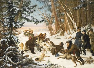 Der Zarewitsch Alexander Nikolajewitsch auf Bärenjagd am Stadtrand von Moskau