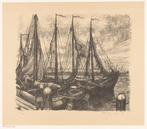 Afgemeerde vissersschepen in een haven