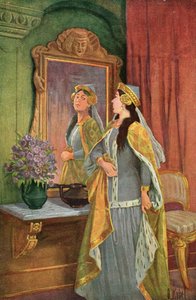 "Spieglein, Spieglein an der Wand, wer ist die Schönste im ganzen Land?", Illustration aus dem Grimm-Märchen 