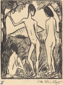 Stehender Knabe und zwei Mädchen