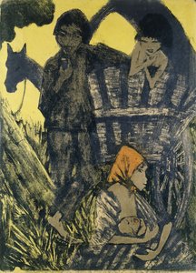 Zigeunerfamilie am Planwagen von Otto Mueller