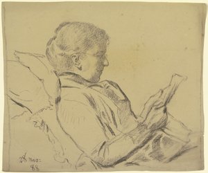 Luise Scholderer, Zeitung lesend