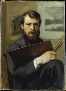 Selbstporträt mit Palette und Pinseln von Otto Scholderer