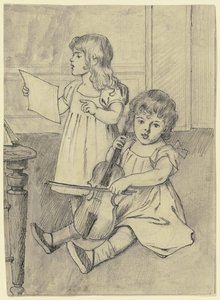 Zwei musizierende Kinder von Otto Scholderer