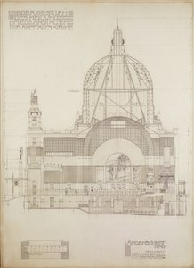 Vertikale Projektion der Kirche von Steinhof, Wiens zentrales Krankenhaus für Geisteskranke von Otto Wagner