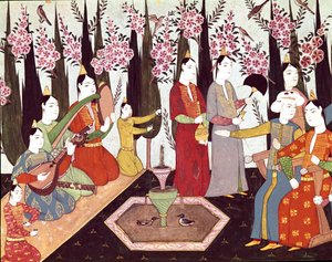 Festlichkeiten in einem Miniaturharem aus dem Album von Sultan Ahmed I. von Ottoman School