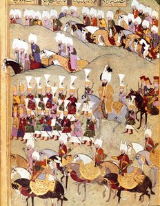 Osmanisches Reich: „Darstellung des osmanischen Sultans Murad II (Murat) (1404-1451) und seiner Armee während der Invasion Persiens“ Manuskript Miniatur ms. FY 1404 „Sehinsahname“