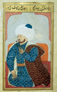 Porträt des Sultans des Osmanischen Reiches Mehet II. (Mehmet II. der Eroberer oder Mehmed II. Fatih) (1430-1481) Miniatur aus dem Manuskript „Physiognomie des Menschen (Über die persönlichen Dispositionen der Osmanen) von Seyyid Lokman Hussein. (Ms. ty608