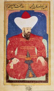 Porträt des Sultans des Osmanischen Reiches Orhan I (1281-1360). Miniatur aus dem Manuskript „Humanphysiognomie (Über persönliche Anordnungen der Osmanen)“ von Seyyid Lokman Hussein. (Ms. ty6087 folio 25b) von Ottoman School