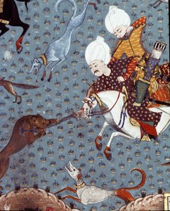 Darstellung der Höflinge von Sultan Murad II. (1404-1451) bei der Jagd auf das Reh. Detail. Miniatur des 17. Jahrhunderts. Istanbul, Topkapi Sarayi Museum Bibliothek von Ottoman School