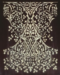 Vitrine, Detail des eingelegten Paneels von Owen Jones