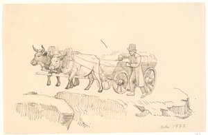 Ein Bauer geht neben seinem Ochsenkarren von P.C. Skovgaard