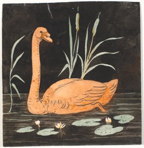 Ein Schwan auf schwarzem Hintergrund. Dekorativer Entwurf. von P.C. Skovgaard