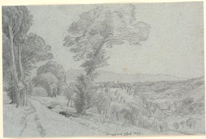Italienische Berglandschaft mit Blick auf "Genazzano 9. Juli 1869." von P.C. Skovgaard