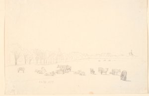 Kühe auf der Weide, im Hintergrund Tagens Mühle von P.C. Skovgaard