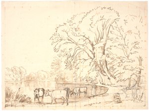 Kühe an einem Waldsee von P.C. Skovgaard