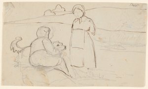 Sitzender Junge mit Hund und stehendes Mädchen in einer Landschaft von P.C. Skovgaard