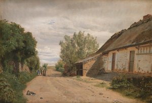 Die Randgebiete des Dorfes Vejby. Am Straßenrand der Maler J.Th. Lundbye beim Skizzieren von P.C. Skovgaard