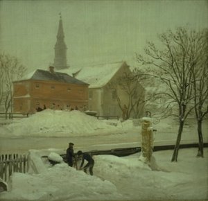 Aussicht vom Haus des Künstlers in Löweners Anwesen in Christianshavn. Wintertag mit Schnee von P.C. Skovgaard