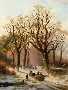 Holzfäller auf einem Winterweg