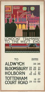 Londons Straßenbahnen zum West End, London County Council LCC Straßenbahnplakat, 1927 von P Irwin Brown