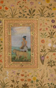 Derwisch mit einem Löwen, Folio aus dem Shah Jahan Album, verso: ca. 1630, recto: ca. 1500