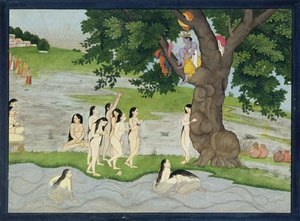 Krishna stiehlt die Kleider der Gopis, aus dem Bhagavata Purana, Kangra, Himachal Pradesh, 1780