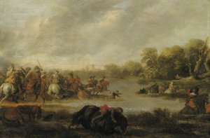 Ein Kavalleriegefecht an einem Fluss