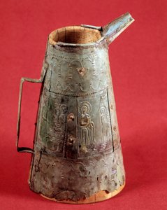 Christliche Antike: liturgische Vase dekoriert mit Szenen aus dem Leben Christi. 3. Jahrhundert n. Chr. Saint Germain, Museum der Antiken von Paleo Christian
