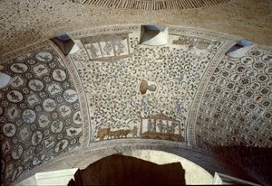 Frühchristliche Kunst: Ernteszene (Detail eines Mosaiks, 4. Jahrhundert) von Paleo Christian