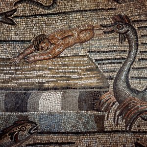 Szene aus dem Leben des Jonas, Darstellung des Auswurfs durch den Fisch am Strand (Detail)