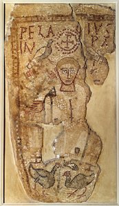 Frühchristliche Antike: „Darstellung des Asketen Mönchs Pelagius“ Grabmosaik aus Tunesien. von Paleo Christian Paleo Christian