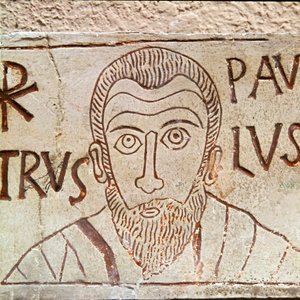 Darstellung des Heiligen Paulus. Graffito aus dem 1. Jahrhundert n. Chr. aus Aquileia, Italien. Aquileia, Museo Nazionale Paleocristiano von Paleo Christian Paleo Christian
