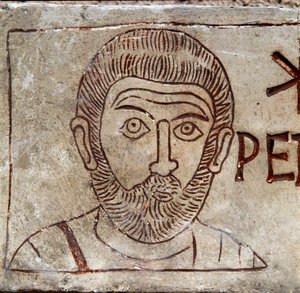 Darstellung des Heiligen Petrus. Paläochristliches Graffito aus Aquileia. 1. Jahrhundert n. Chr. Aquileia, Museo Nazionale Paleocristiano von Paleo Christian Paleo Christian