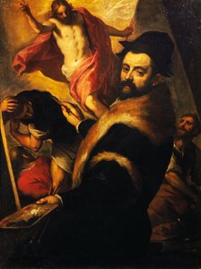 Selbstporträt beim Malen der Auferstehung von Palma Il Giovane