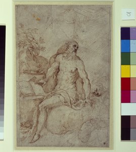 Skizze, möglicherweise St. Hieronymus (Feder und Tinte auf Papier) von Palma Il Giovane