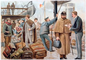 Passagiere steigen auf ein P&O-Schiff in der Themse, ca. 1890