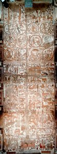 Die Erschaffung der Welt, Adam und Eva, biblische Szenen und Tierkreiszeichen. Ansicht der Gesamtheit der Mosaiken von Pantaleone, Moassete Priester (12. Jahrhundert), die den Boden des Kirchenschiffs der Kathedrale von Otranto (Otranto), Italien, bedecken