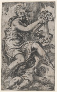 Cupid und Apollo mit einer Lyra
