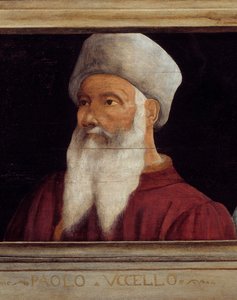 Cassone mit fünf Porträts des Meisters der florentinischen Renaissance (Detail mit dem Porträt von Paolo di Dono, genannt Paolo Uccello)