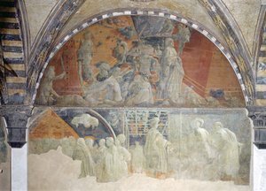 Die Flut und das Nachlassen der Wasser (oberer Abschnitt) Das Opfer und die Trunkenheit Noahs (unterer Abschnitt) Lünette