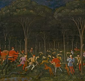 Die Jagd im Wald, um 1465-70 Öl auf Holz (Detail)