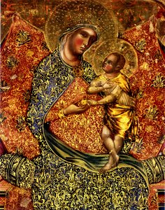 Madonna und Kind auf dem Thron mit zwei Engeln