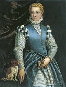 Porträt einer Frau mit einem Hund von Paolo Veronese