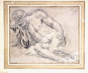 Ein schlafender bärtiger Mann, der auf seinem Arm ruht von Paris Bordone