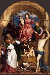 Thronende Madonna mit Kind und Heiligen, ca. 1530 von Paris Bordone