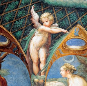 Cherub und Dianas Gesicht, aus dem Mythos von Diana und Actaeon von Parmigianino