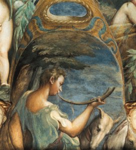 Jäger, aus dem Mythos von Diana und Actaeon, um 1524 (Fresko) von Parmigianino