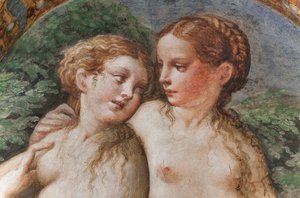 Zwei Nymphen am Bad der Diana, aus dem Raum der Diana und Aktäon (Detail) von Parmigianino